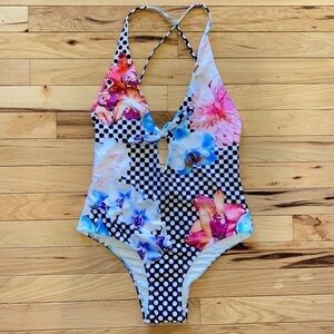 6 Shore Road Floral Tie Front Swimsuit Small